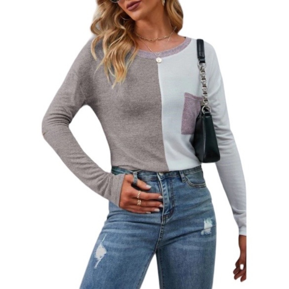 C+D+M Collection EUC Round Neck Color Block Patch Pocket Lightweight Shirt Large